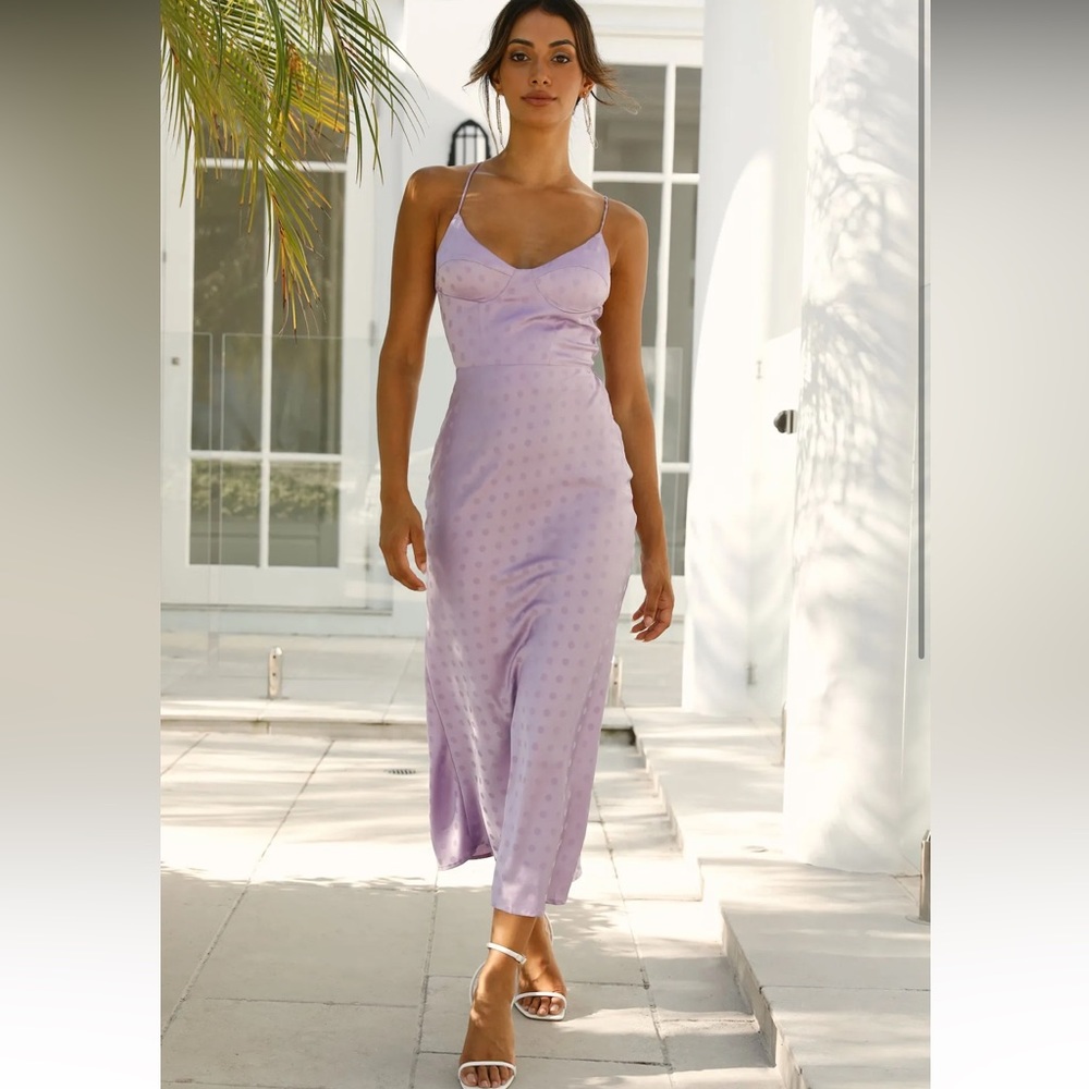 Runaway the label lilac midi satin dress